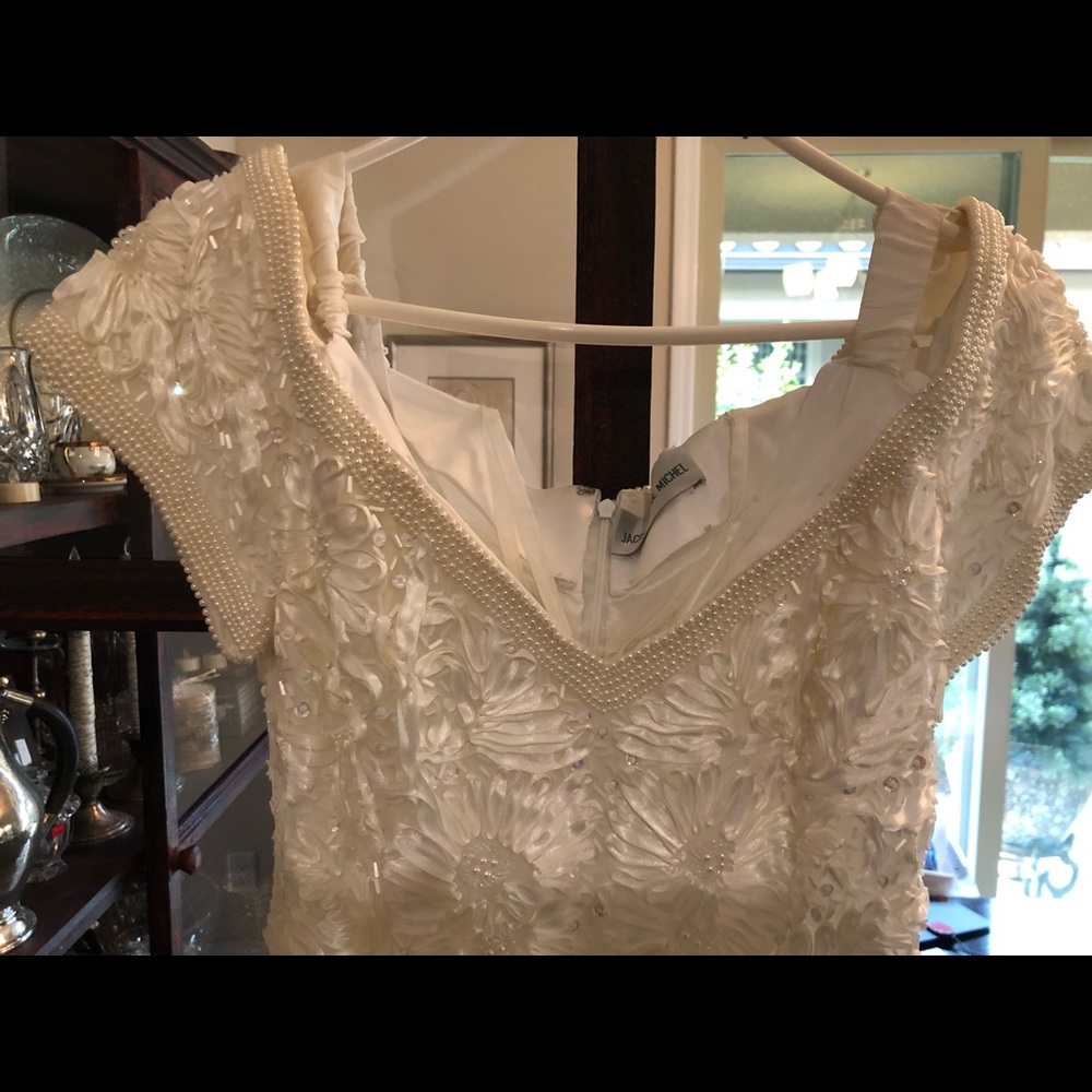 Wedding gown with sequins and pearl beaded neck